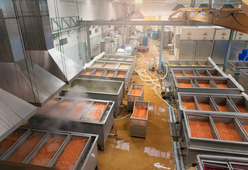 Food processing facility with large vats of ingredients being prepared in South Dakota
